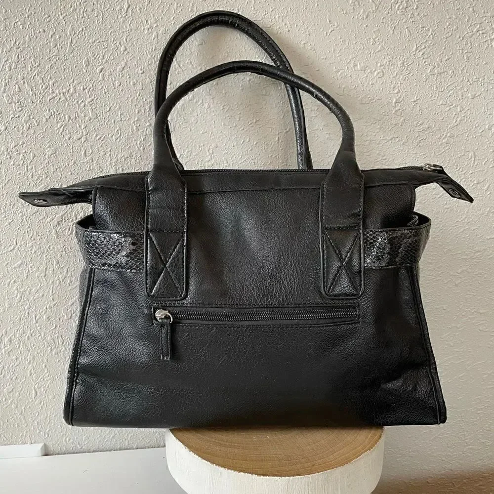 Sag Harbor Gray and Black Faux Snake Skin Handbag EUC